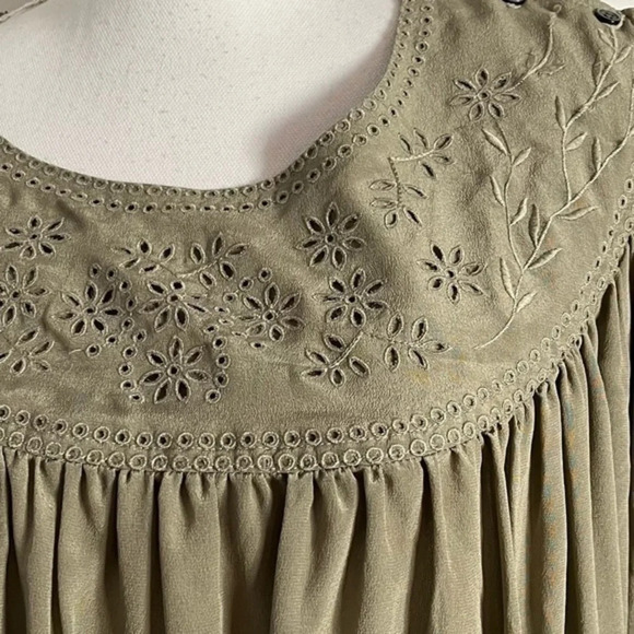 Madewell • Sage Green Eyelet Drawstring Waist Blouse - Picture 3 of 4